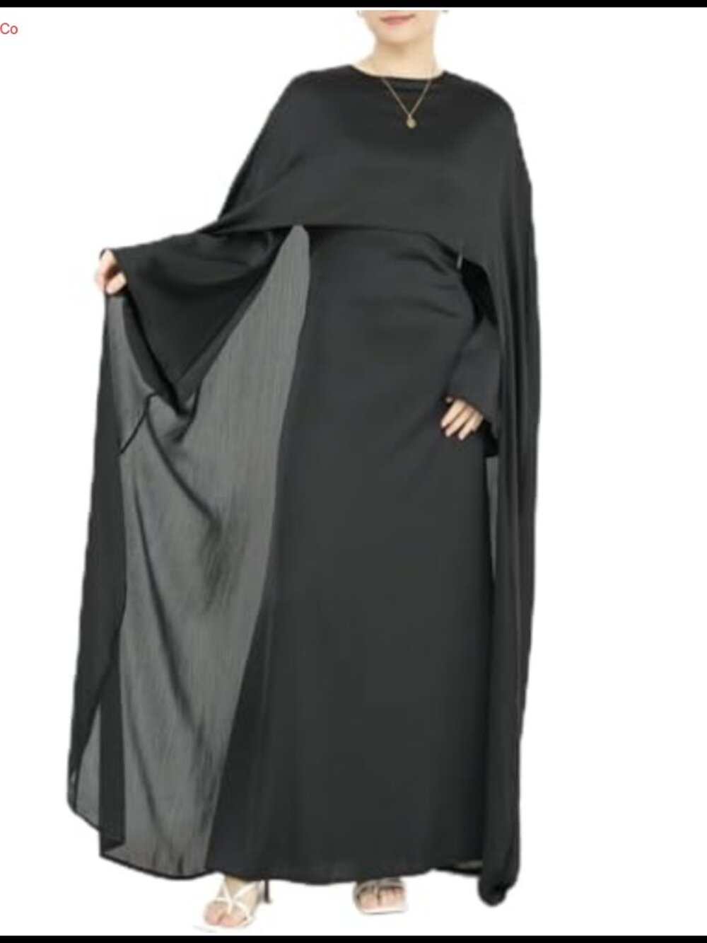 Women's Satin Corset Evening Gown Maxi Dress with Removable Cape Long Sleeves